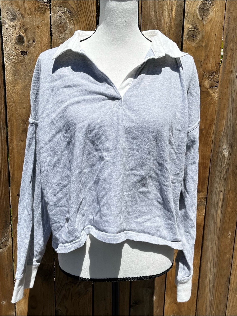 Aerie Relaxed Collared Long-Sleeve Top - Light Gray